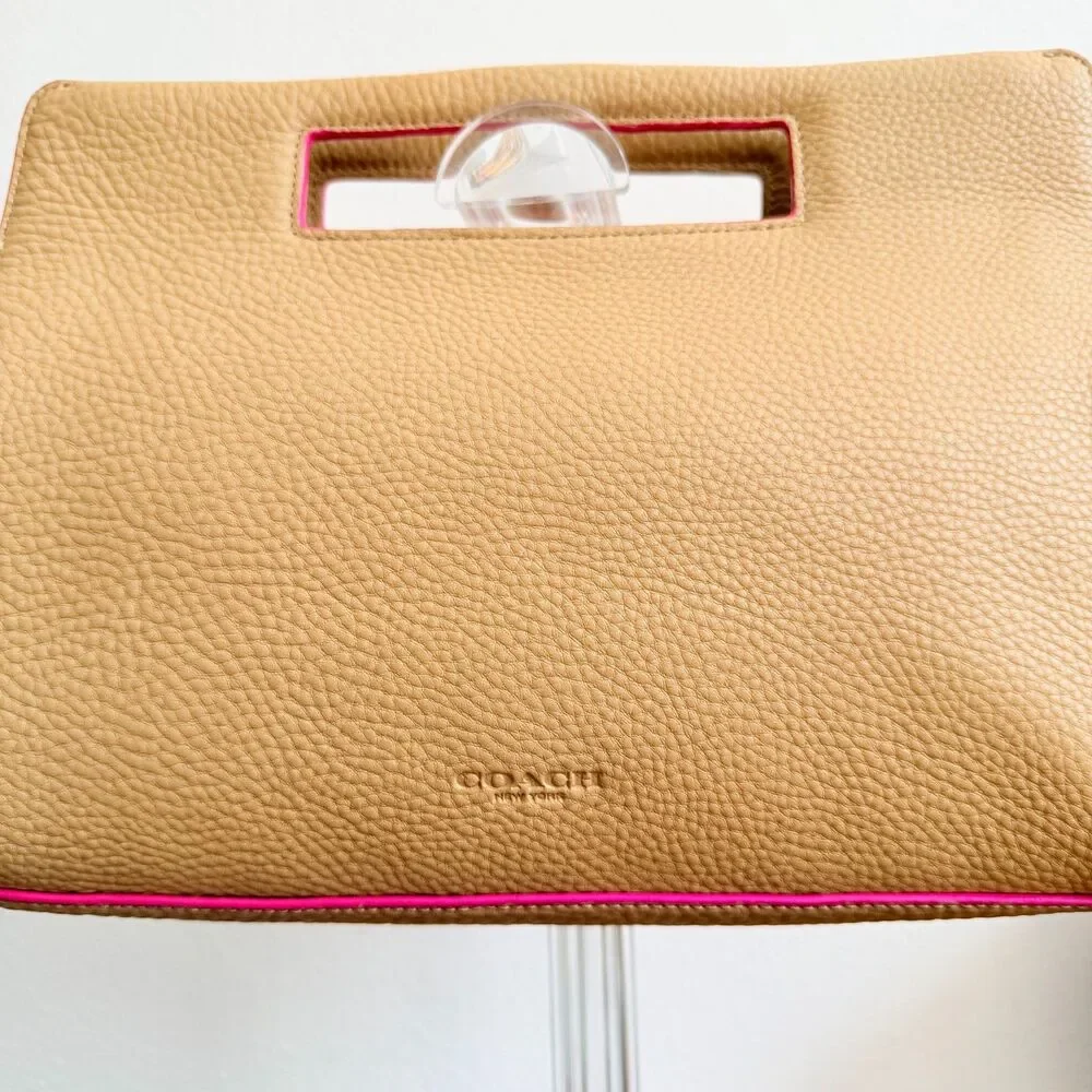 Coach Bleecker F51635 Pocket In Edgepaint Camel Pink Ruby Leather Clutch Bag